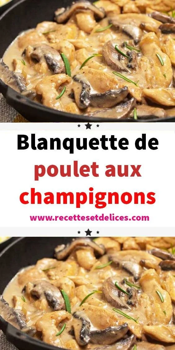 Blanquette de poulet aux champignons servie dans une assiette élégante.