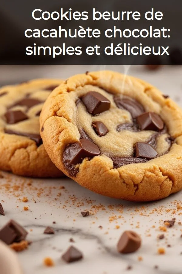 Cookies beurre de cacahuète chocolat sortis du four, garnis de pépites de chocolat.