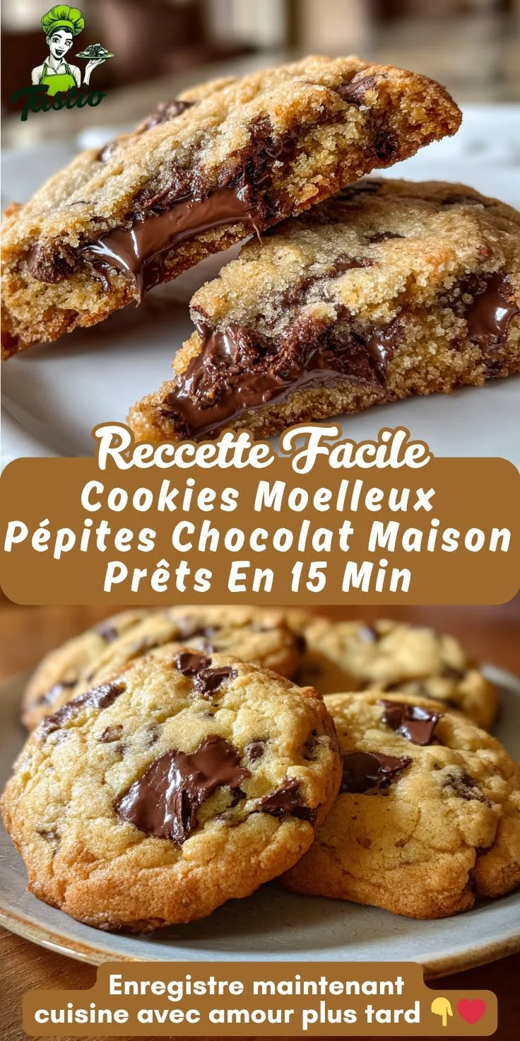 Cookies moelleux aux pépites de chocolat maison prêts en 15 minutes