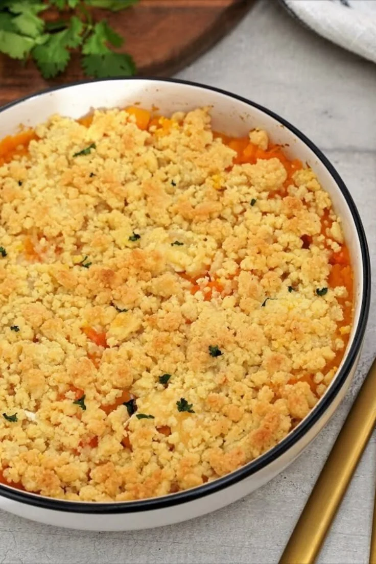 Crumble de potiron au chèvre savoureux et réconfortant à déguster en automne