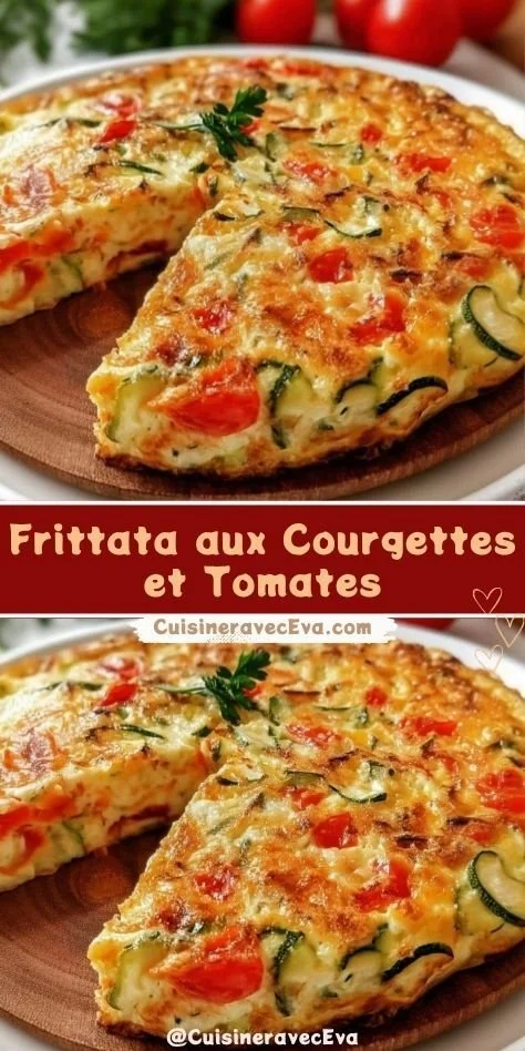 Delicious frittata with courgettes and tomatoes, perfect for a quick and healthy meal.