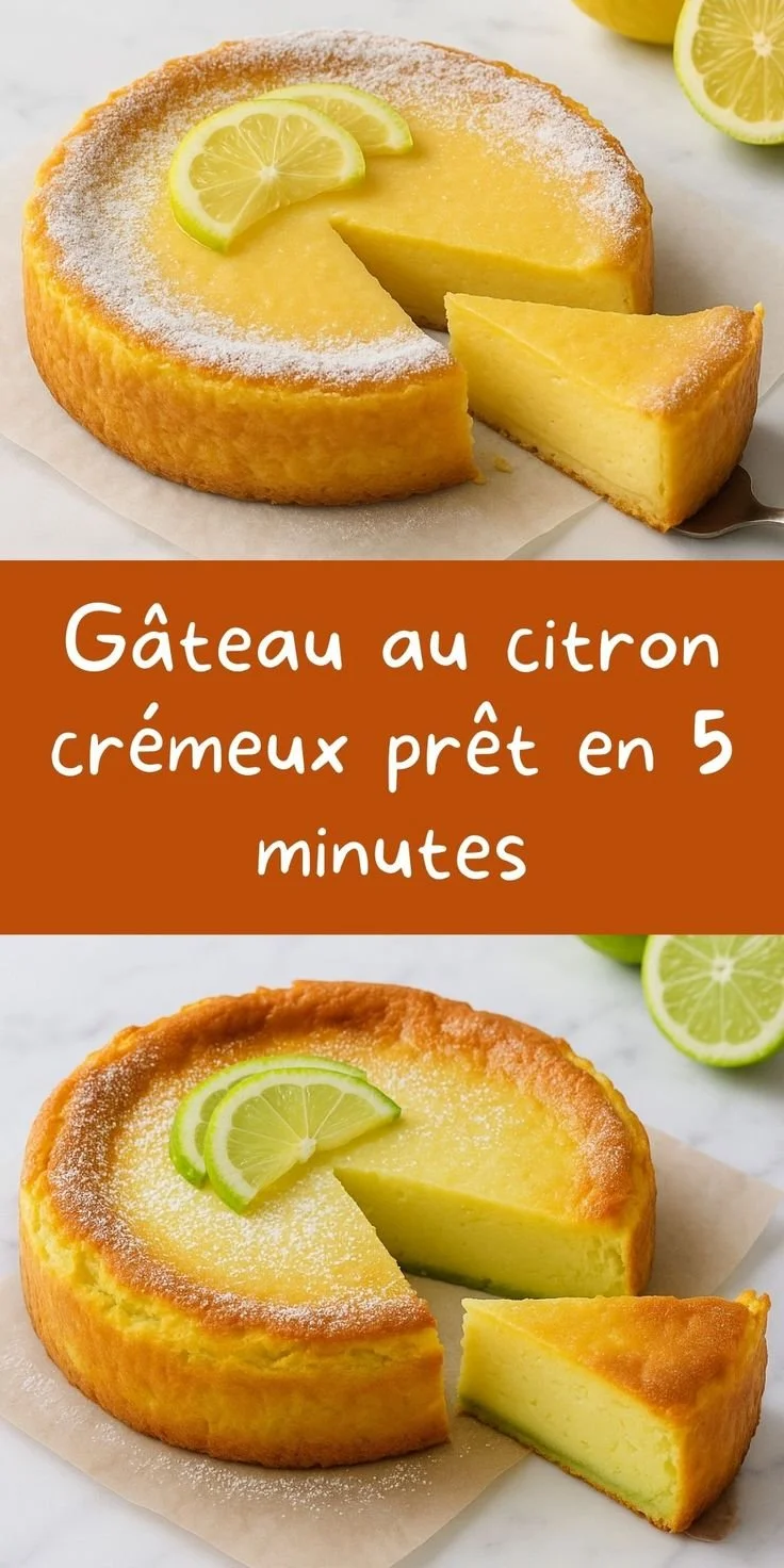 Gâteau au citron crémeux sorti du four, prêt à déguster en 5 minutes