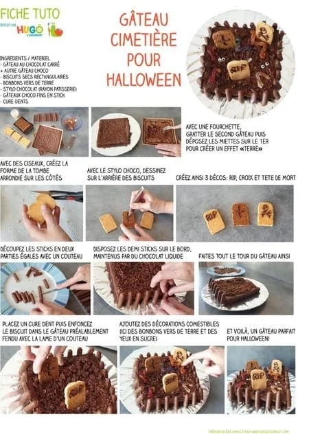 Gâteau cimetière décoré pour Halloween, facile à réaliser avec un tutoriel étape par étape.