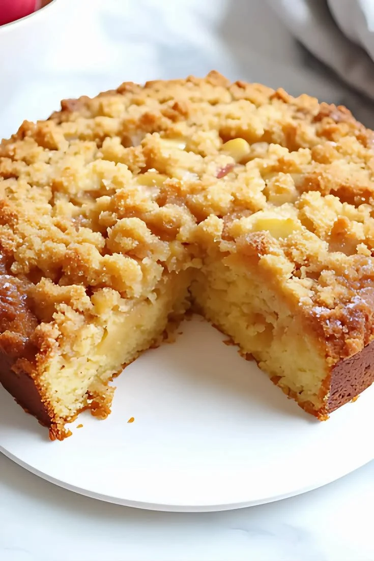 Gâteau crumble aux pommes avec une croûte croustillante et des pommes juteuses