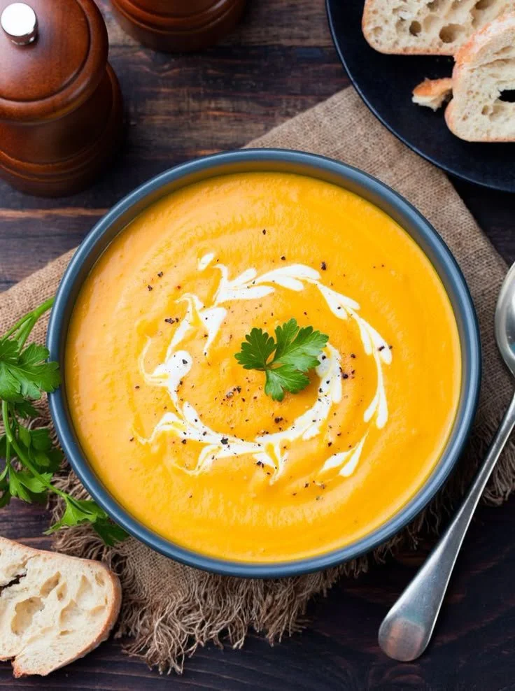 Bol de velouté de butternut fait maison, crémeux et savoureux
