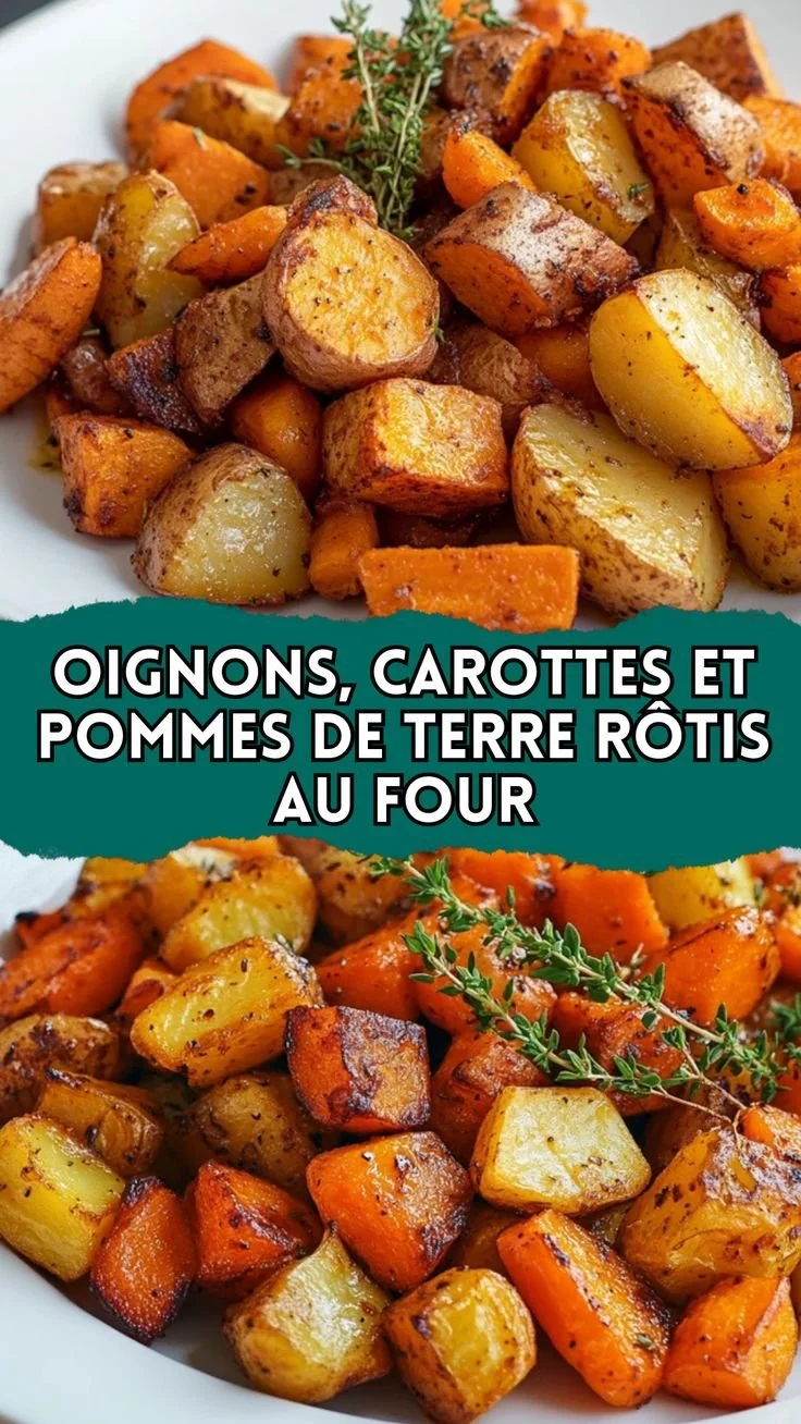 Oignons Rôtis with carrots and potatoes cooked in the oven