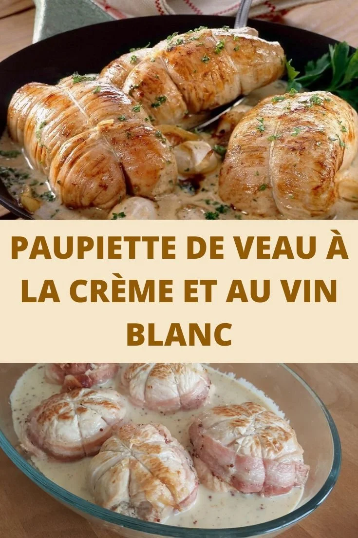 Paupiette de veau à la crème et au vin blanc servie avec des légumes