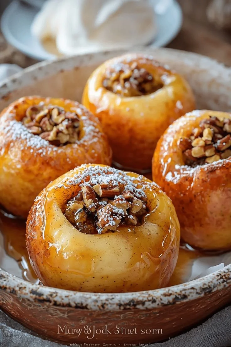 Pommes rôties au miel, délicieuses et dorées, prêtes pour un repas d'automne.