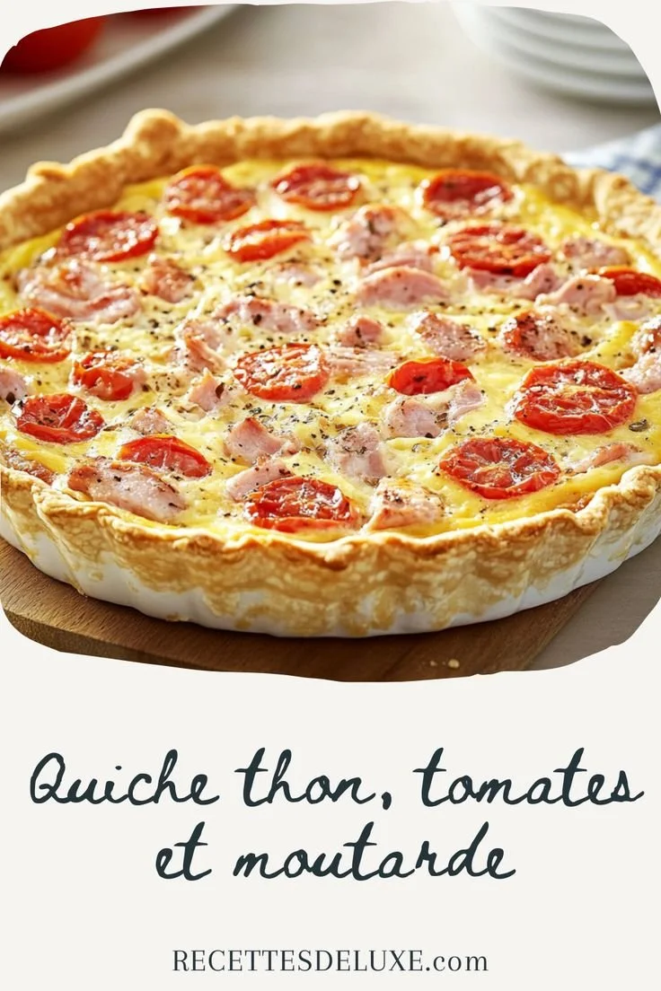 Delicious quiche thon with tomatoes and mustard, easy and quick recipe.