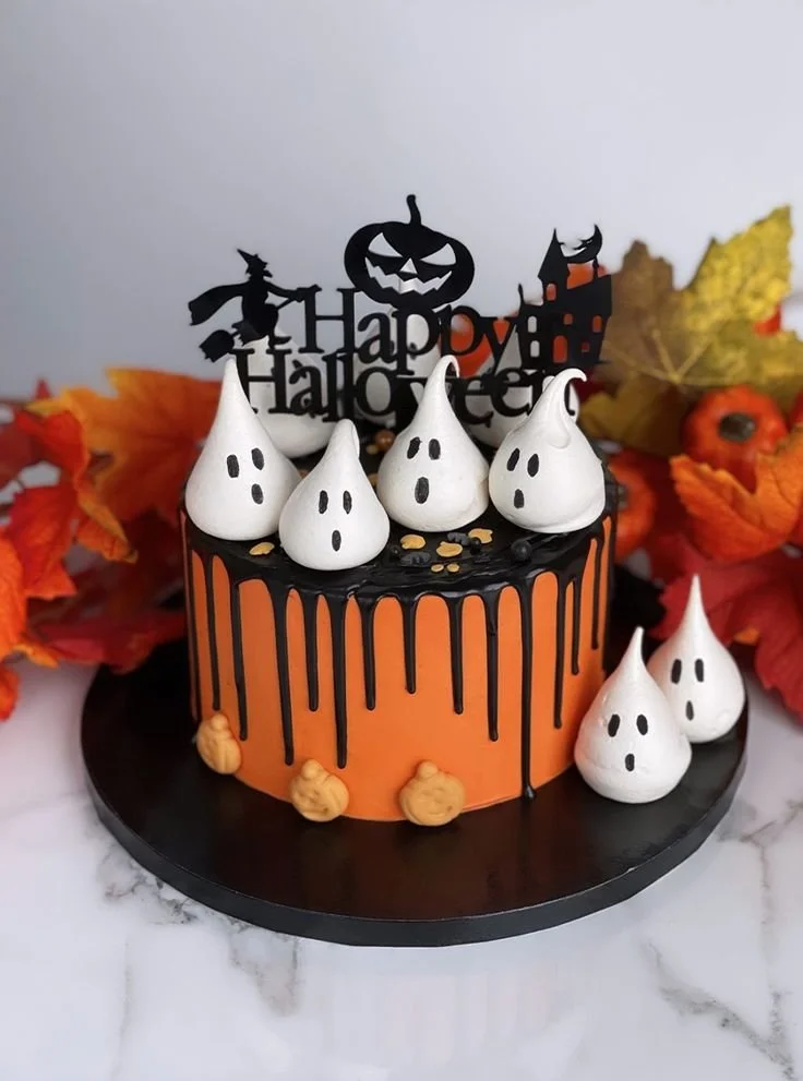 Layer Cake d'Halloween orange et noir, pâtisserie décorative et festive