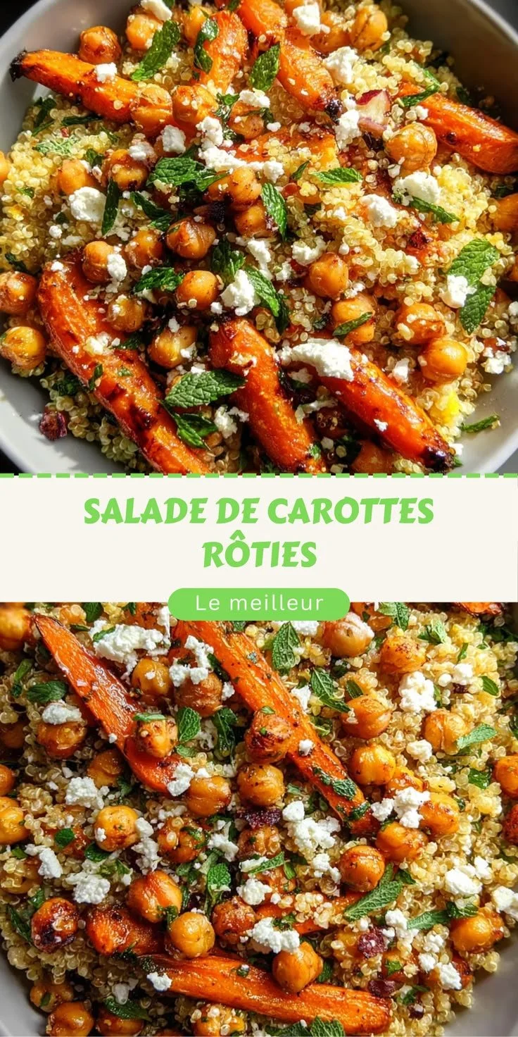 Fresh roasted carrot salad with quinoa and chickpeas in a lemon dressing