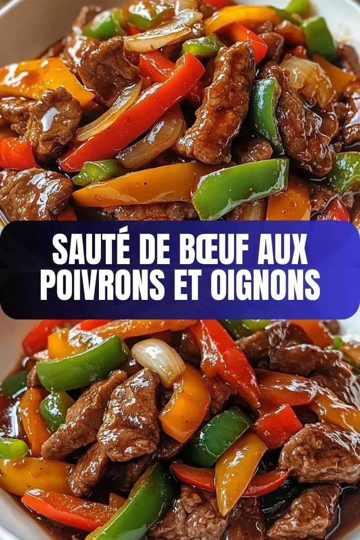 Sauté de Bœuf aux Poivrons et Oignons dans une poêle.