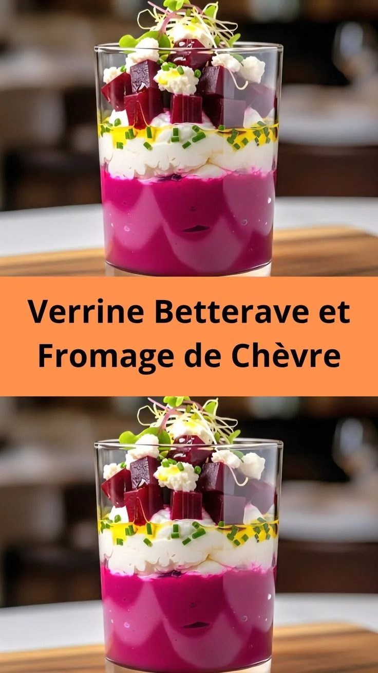 Beautiful Verrine with beetroot and goat cheese served as an elegant appetizer.
